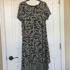 LuLaRoe Gray and White High Low Casual Dress